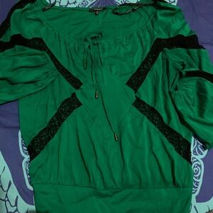 XOXO Vibrant Green Blouse with Black Lace